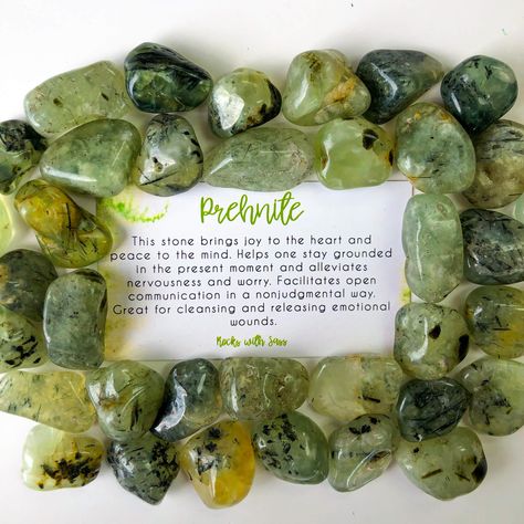 Approximate size: 1” You will receive 1 piece of Prehnite and a meaning card with your order. KEY WORDS: HEALING, INNER PEACE, REFLECTION ENERGY: This soft green stone is like a new bud in early spring. As winter’s cold endures, the bud remains to wait for the sun’s embrace. No matter the weather, the bud exudes a quiet confidence through trust and acceptance. Prehnite hones this equal energy of inner strength, patience, and humble fortitude. Opening the solar plexus and heart chakra, Prehnite i Epidote Crystal, Mental Health First Aid, Crystal Uses, Diy Cleaning Solution, Key Words, Palm Stones, Crystals Healing Properties, Crystal Healing Stones, The Present Moment