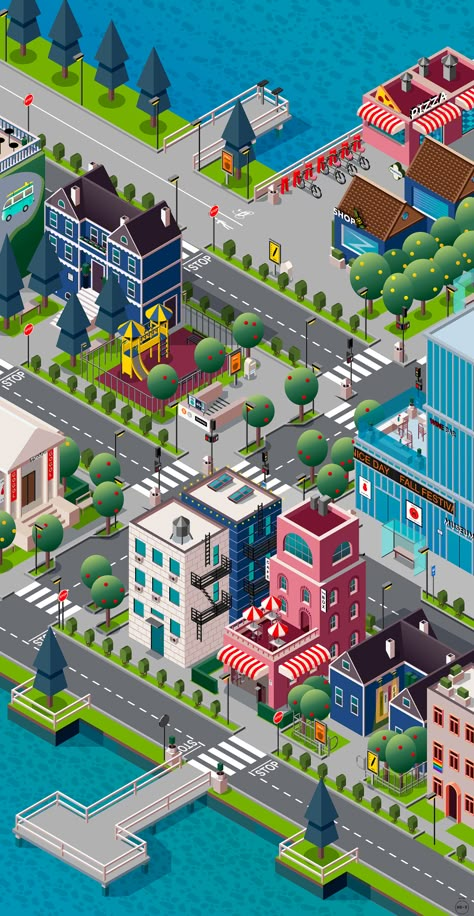 Isometric Design Illustrations, Isometric Map Illustration, Isometric Illustration Design, Illustrator Isometric, City Isometric, Digital Art Programs, Isometric Grid, Digital Art Software, Mesh Tool