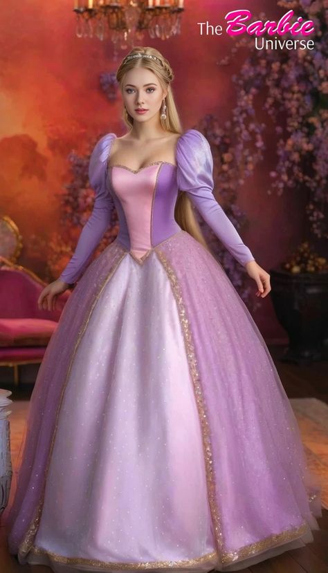 Barbie Rapunzel Dress, Sims 4 Wedding Dress, Old Barbie Dolls, Barbie Rapunzel, Princess Barbie Dolls, Rapunzel Dress, 2000s Girl, Barbies Pics, Barbie 2000