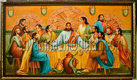 Artist shyamnadh Dimensions Cross Stitch, Kerala Mural Painting, Tanjore Painting, Acrylic Painting Tips, Last Supper, Free Cross Stitch, Painting Class, Mural Painting, Mural Art