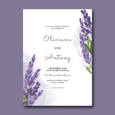 Wedding invitation template with waterco... | Premium Psd #Freepik #psd #flower #wedding #watercolor #floral Watercolor Lavender Flowers, Blank Wedding Invitation Templates, Lavender Invitation, Lavender Wedding Invitations, Minimal Wedding Invitation, Magnolia Wedding, Floral Wedding Invitation Card, Wedding Invitation Card Template, Invitation Card Template