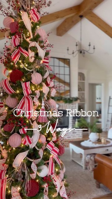 Thick Ribbon On Christmas Tree, Ribbon On Pencil Tree, Ribbon Only Christmas Tree, Ribbon Styles On Christmas Trees, Garland And Ribbon On Christmas Tree, Ribbon Design For Christmas Tree, Beads And Ribbon Christmas Tree, Traditional Christmas Tree With Ribbon, How To Put Ribbon On A Pencil Tree