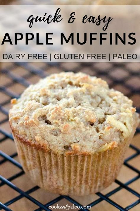 This easy gluten-free apple muffin recipe is an easy snack idea. It's the perfect fall recipe for meal prepping on the weekend. Easy to freeze for quick breakfasts and healthy snacks! Paleo, grain-free, with a dairy-free option. Made with almond flour and you can really taste the grated apple. #cookeatpaleo #muffins #apples #paleo #glutenfreerecipes Paleo Apple Muffins, Grain Free Pumpkin Pie, Apple Muffin Recipe, Gluten Free Apple Muffins, Freeze Leftovers, Apple Cinnamon Muffins Recipe, Apple Muffin, Quick Breakfasts, Apple Muffin Recipes