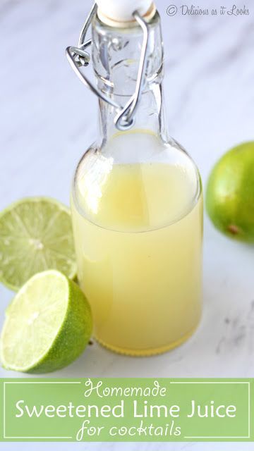 Homemade Sweetened Lime Juice for Cocktails (no HFCS!) / Delicious as it Looks Homemade Lime Juice, Lime Juice Cocktail, Sweet Lime Juice, Lime Juice Margarita, Lime Juice Recipes, Nonalcoholic Party Drinks, Lime Drinks, Caramelized Bacon, Diy Mixes