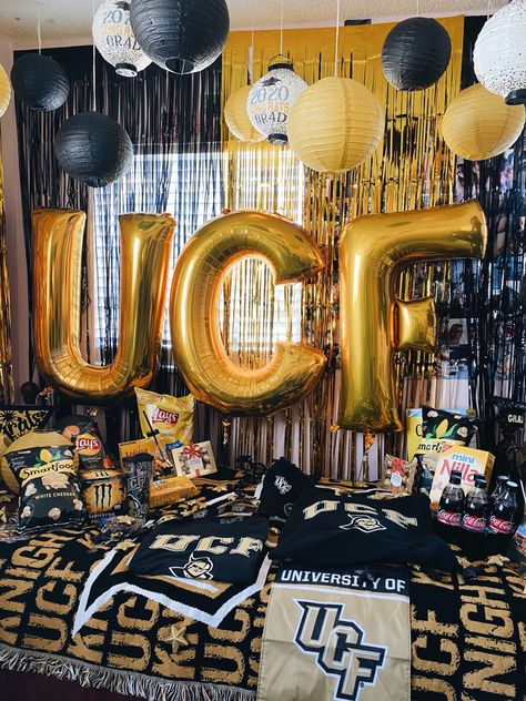 #ucf #bedparty #commitment #knights College Commitment Party Ideas, Commitment Party College, Ucf Acceptance Letter, College Commitment Party, Ucf Bed Party, Signing Party Ideas College, College Acceptance Party, Ucf Graduation Party Ideas, Bed Party Ideas College