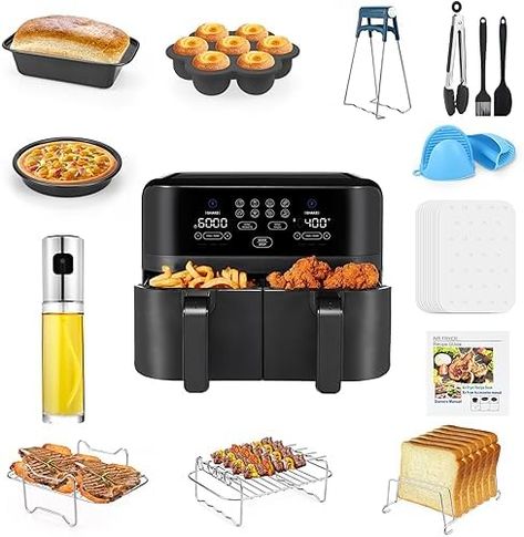 Dual Air Fryer Accessories15PCS, 304 Stainless Steel Grilling Rack Compatible for Ninja Foodi AF300UK, AF400UK, Tower T17088, Salter Dual Zone Deep Air Fryers 7.6L-9.5L, Including 100pcs Paper Liner Check more at https://uk.productsoffer.in/dual-air-fryer-accessories15pcs-304-stainless-steel-grilling-rack-compatible-for-ninja-foodi-af300uk-af400uk-tower-t17088-salter-dual-zone-deep-air-fryers-7-6l-9-5l-including-100pcs-paper-liner/ Silicon Brush, Dual Air Fryer, Single Serve Desserts, Deep Fryers, Tasty Meat, Grill Rack, Toast Rack, Pizza Pan, Tongs Kitchen