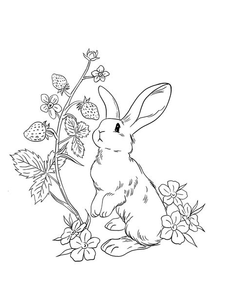 Vines Tattoo Stencil, Bunny Tattoo Design, Rabbit Coloring Pages, Vines Tattoo, Rabbit Coloring, Strawberry Tattoo, Bunny Coloring, Rabbit Pictures, Bunny Tattoos