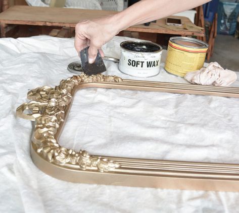 Diy Mirrors, Store Mirror, Vintage Gold Mirror, Antique Gold Frame, Antique Gold Mirror, Mirror Gallery, Mirror Gallery Wall, Rub N Buff, Mirror Makeover