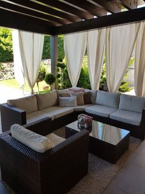 How to Hang Outdoor Curtains With Ease - Curtains Up Blog | Kwik-Hang Pergola Modern, Design Per Patio, Small Pergola, Pergola Swing, Patio Pergola, Backyard Gazebo, Pergola Design, Backyard Pools, Pergola Patio