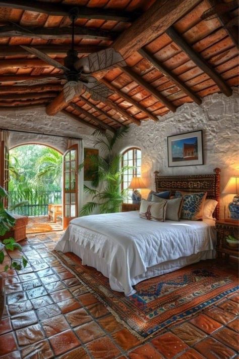 Hacienda Homes, Spanish Home Decor, Hacienda Style Homes, Summer Bedroom, Mexico House, Mexican Home Decor, Mexican Home, Casas Coloniales, Spanish Style Homes