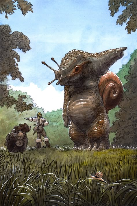 Fantasy Race Concept Art, Fantasy Races Concept, Snail Monster, Humanoid Fantasy Races, Fantasy Races Ideas, Dungeons And Dragons Races, Fictional Creatures, Hybrid Art, Arte Peculiar