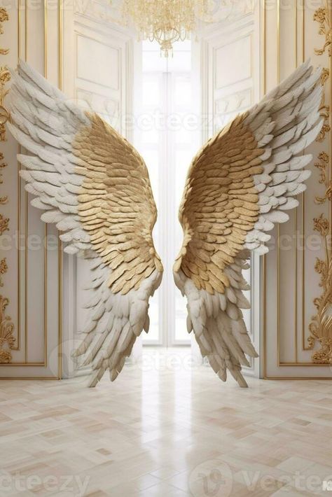 there is a large white angel wing with gold wings on it. generative ai. White Angel Wings, Gold Angel Wings, Gold Angel, White Angel, White Wings, Beautiful Fairies, Makeup Eyeliner, Wonderful Things, Large White