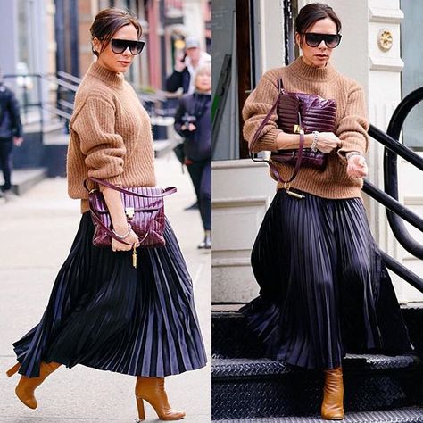 WEBSTA @celebglamcam Victoria Beckham steps out in NYC. . . . 📸Splash News Victoria Beckham Winter Style, Pleated Skirt Outfits, Victoria Beckham Outfits, Victoria Beckham Style, Victoria Fashion, 18th Century Clothing, Chic Winter Outfits, Smart Outfit, Muslim Outfits