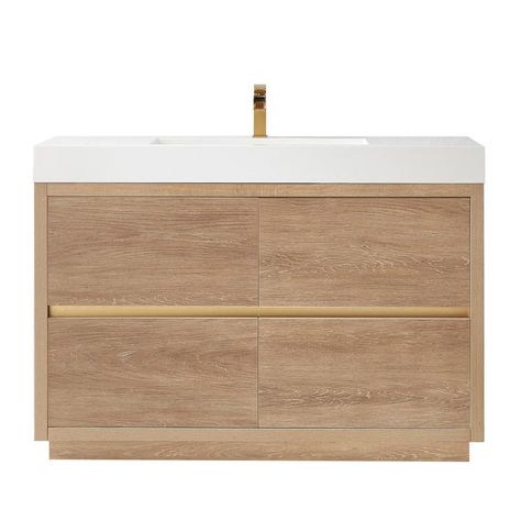 AllModern Geof 48'' Single Bathroom Vanity with Top & Reviews | Wayfair Contemporary Powder Room, Integrated Sink, Square Sink, Bathroom Redesign, Contemporary Bathroom Vanity, Transitional Bathroom Vanities, Acrylic Bathtub, Bathroom Vanities For Sale, Sink Top