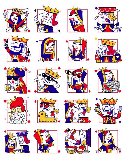 Facebook Sticker, 달력 디자인, Animated Cards, Royal Flush, Quirky Illustration, Playing Cards Design, 카드 디자인, Poker Face, Facebook Messenger