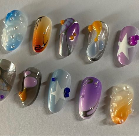 Pedicure Ideas Colorful, Retro Inspired Nails, Glass Nail, Liquid Nails, Pretty Gel Nails, Really Cute Nails, Soft Nails, Nail Tattoo, Kawaii Nails