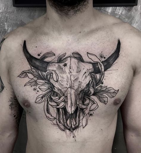 Ox Tattoo, Taurus Shirt, Deer Skull Tattoos, Bull Skull Tattoos, Skull Tattoo Flowers, Native Tattoos, Bull Tattoos, Taurus Tattoos, Buffalo Skull