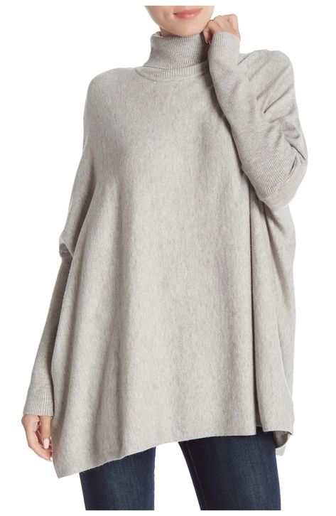 Joseph A Oversized Boxy Turtleneck | Nordstromrack Tunic Sweater Outfits, Tunic Outfit, Turtleneck Tunic Sweater, Oversized Grey Sweater, Turtleneck Poncho, Turtleneck Tunic, Grey Turtleneck, Straight Crop Jeans, Knit Turtleneck