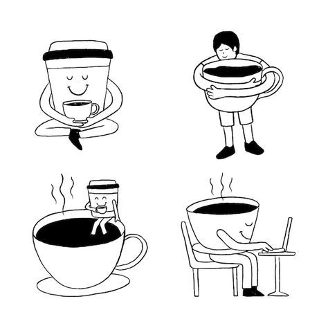 Coffee Character Design, Cafe Doodle, Cafe Graphic Design, Coffee Mascot, Coffee Shop Illustration, Coffee Doodles, Coffee Character, Caffe Design, Coffee Bag Design