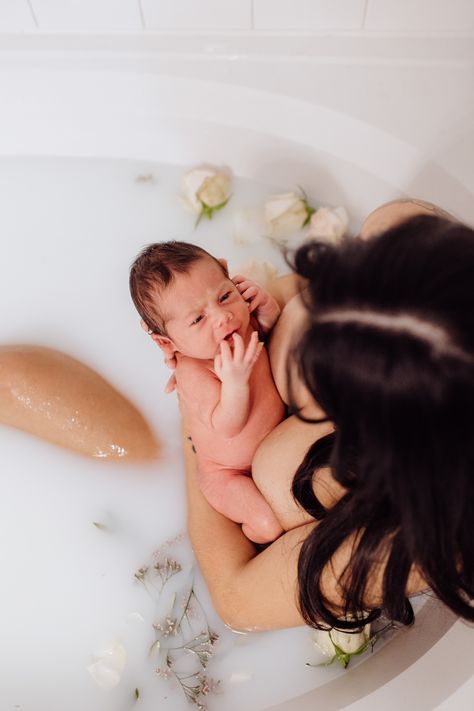 In-home lifestyle newborn session | Milk Flower Bath | Sophia. Birth. Photography | McKinney, TX Milk Flower Bath, Home Birth Photography, Newborn Bath, One Month Baby, Bath Photography, Birth Photographer, Flower Bath, Newborn Lifestyle Session, Home Birth