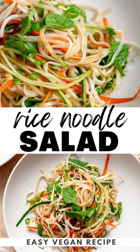 This cold Vietnamese noodle salad features crisp veggies and tangy lime dressing and takes just 15 minutes to make with simple ingredients. Rice Noodle Salad Recipes, Salad Base, Vietnamese Noodle Salad, Noodle Salad Cold, Juice Coconut, Rice Noodle Salad, Vietnamese Rice, Vietnamese Noodles, Lunch Prep