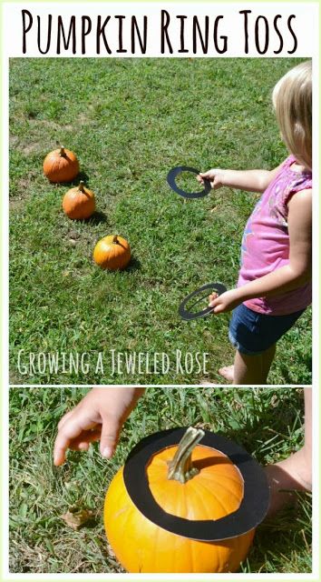 Here is a fun way to use those pumpkins before you carve them.  Pumpkin Ring Toss.  This would be great for a Fall party.   Simple Fall FUN! Pumpkin Ring Toss, Lila Party, Fall Festival Games, Pumpkin Ring, Room Parent, Fall Harvest Party, Festival Games, Pumpkin Carving Party, Hallowen Ideas