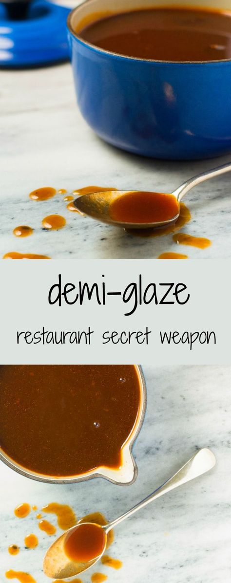 French demi glace makes just about any meat dish it's used with spectacular. Use it wisely - it's a flavour grenade. Demi Glaze Recipe, Demi Glaze, Meat Dish, Roast Dinner, Beef Dishes, Spice Mixes, Meat Dishes, Dipping Sauce, A Restaurant