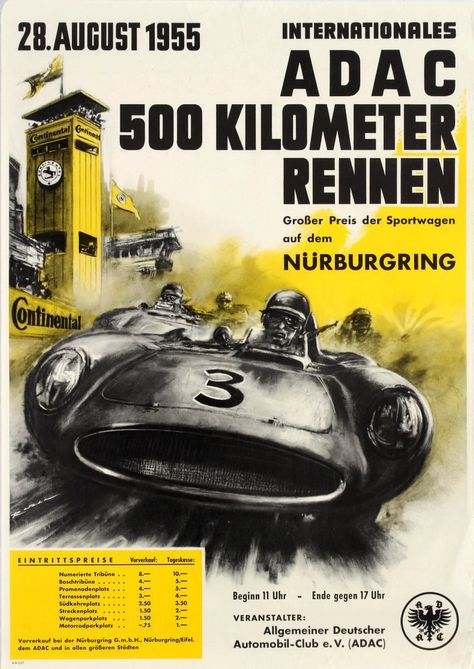 R. Wall, Original Vintage ADAC 500Km Nurburgring Car Racing Poster German Automobile Club, 1955 Auto Racing Posters, Vintage Racing Poster, Grand Prix Posters, 24h Le Mans, Racing Art, Racing Posters, Monaco Grand Prix, Acura Nsx, Garage Art