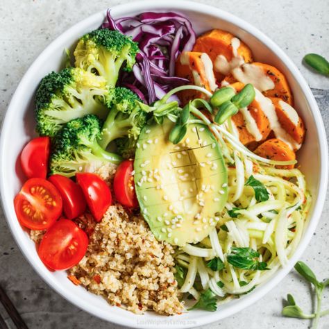 Buddah Bowl Recipe, Mediterranean Refresh, Avocado Background, Buddha Bowl Recipe, Salad With Quinoa, Low Calorie Vegan, Buddha Bowls Recipe, Vegan Buddha Bowl, Lemon Tahini Dressing