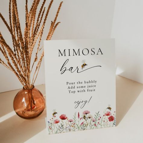 Wildflower Meant To Bee Mimosa Bar Bridal Shower Pedestal Sign Bride To Bee, Wildflower Decor, Meant To Bee, Bee Sign, Mimosa Bar Sign, Play On Words, Mimosa Bar, Wedding Enclosure Cards, Baby Shower Guest Book