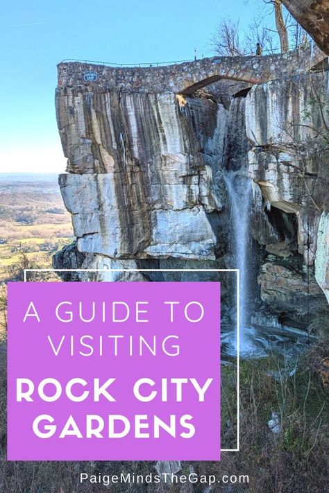 A Guide to Visiting Rock City Gardens in Chattanooga | Walk along the Enchanted Trail at Rock City Gardens and experience incredible rock formations, a 90-foot waterfall, magical caves, and amazing views. This one-of-a-kind attraction is one you won’t want to miss on your trip to Chattanooga! Check out this in-depth guide to visiting Rock City Gardens and discover magic on the Enchanted Trail! Rock City Gardens is designed around natural formations | Find more travel tips at PaigeMinds Rock City Chattanooga, Rock City Gardens, Places To Visit In Tennessee, See Rock City, Tennessee Attractions, Places To Visit In Georgia, Travel Nashville, Ruby Falls, Georgia Trip