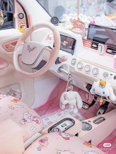 Sanrio Car Interior, Hello Kitty And Rilakkuma, Light Pastel Aesthetic, Kawaii Car Interior, Cozy Cute Aesthetic, Pink Car Aesthetic, Girly Car Interior, Cutesy Room, Kawaii Objects