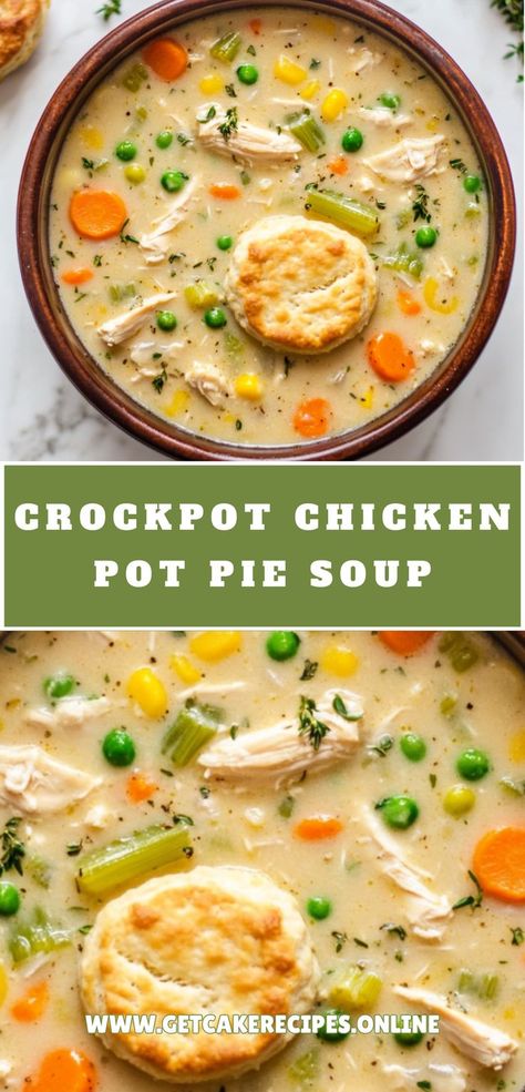 A comforting bowl of Crockpot Chicken Pot Pie Soup, made with tender chicken and vegetables, perfect for fall soups and easy crockpot dinners. Pot Pie Recipe Crockpot, Crockpot Chicken Pot Pie Soup, Best Crockpot Soup Recipes, Fall Crockpot Meals, Chicken Pot Pie Recipe Crockpot, Chicken Soup Recipes Crockpot, Chicken Pot Pie Soup Recipe, Autumn Cooking, Easy Crockpot Soup