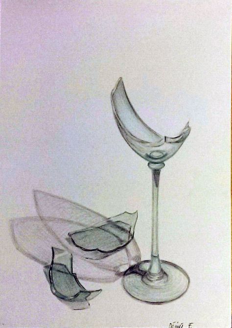 Glass Shard Tattoo, Broken Wine Glass Sketch, Broken Glass Painting, Wine Glass Drawing, Wine Glass Tattoo, Graphite Art, A Level Art Sketchbook, Texture Drawing, Wine Glass Art