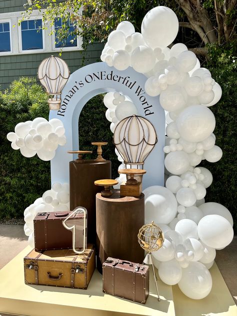 First Birthday Dessert Setup and Design by Bizzie Bee Creations Convocation Ideas, Airplane Baby Shower Theme, Airplane Birthday Party Decorations, Balloon Birthday Themes, Travel Baby Shower Theme, 1st Birthday Balloons, Birthday Dessert, Idee Babyshower, Boys First Birthday Party Ideas