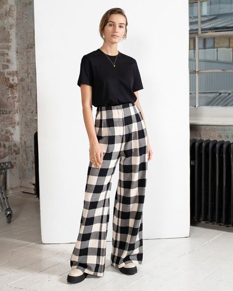 Gingham Trousers, High Waist Wide Leg Trousers, Capsule Wardrobe Women, High Neck Mini Dress, Checked Trousers, Womenswear Fashion, Gingham Shirt, Ethical Clothing, Gingham Check