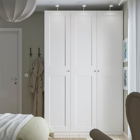 PAX / GRIMO Wardrobe combination, white/white, 59x235/8x931/8" - IKEA Pax Grimo Wardrobe, Dressing Pax Ikea, White Wardrobe Bedroom, Dressing Pax, Armoire Ikea, Armoire Pax, Smart Bedroom, Pax System, Ikea Wardrobe