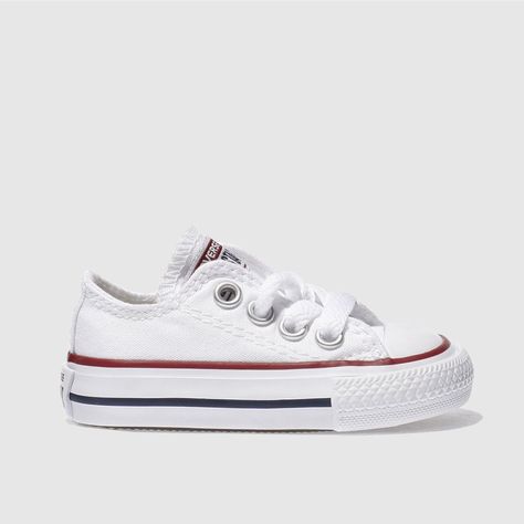 It's a forever classic, there's no doubt. So let your little one run wild in the All Star Lo kids' trainer from Converse - style star status will follow. A clean white fabric upper sits on the iconic foxing striped sole for a sturdy stance. UPPER: Fabric,LINING: Fabric,OUTSOLE: Vulcanised rubbercolour : White Product code : 2502211070 White All Star, White All Stars, Nike Shoes Boys, Kids Trainers, Nike Shoes High Tops, Navy Converse, Trainers Girls, Toddler Converse, Baby Converse