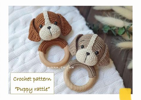 Crochet pattern “Puppy rattle” Giraffe Haken, Crochet Nursery Decor, Crochet Rattle, Crochet Nursery, Handmade Baby Shower Gift, Giraffe Crochet, Crochet Wall Hangings, Crochet Lessons, Haken Baby