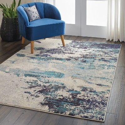 Nourison Celestial CES02 Ivory/Teal Blue Area Rug 5'3" x 7'3" Blue Area Rug, Blue Area, Teal Blue, Area Rug, Rug, Living Room, Blue, Color