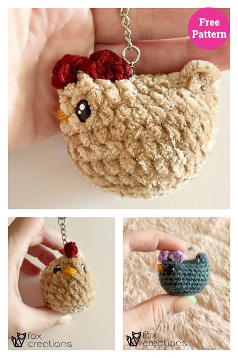 No Sew Mini Chicken Keyring Free Crochet Pattern Keyring Crochet, Chicken Keychain, Crochet Kindness, Fingerless Gloves Crochet Pattern, Crochet Gloves Pattern, Crochet Chicken, Quick Crochet Patterns, Crochet Keychain Pattern, Random Act