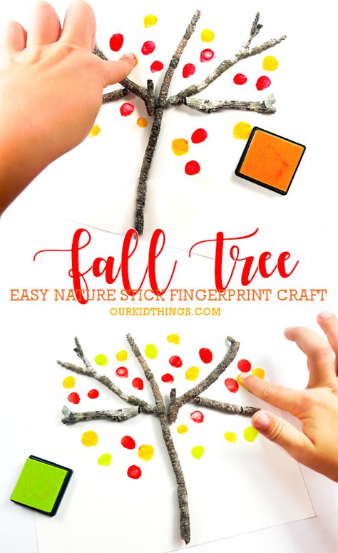 Nature Stick Fingerprint Fall Tree Craft Fingerprint Fall Tree Craft, Crafts For Kids Autumn, Fall Tree Craft, Olivia Art, Stroller Strides, Crafts Nature, Autumn Craft, Fall Preschool Activities, Nature Craft