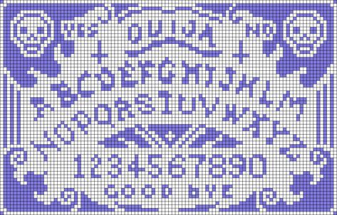 Ouija Board Pixel Art, Crochet Ouija Board, Witchy Pixel Art Grid, Witchy Perler Bead Patterns, Tarot Card Pixel Art Grid, Ouija Perler Beads, Ouija Board Cross Stitch, Ouija Board Alpha Pattern, Goth Alpha Pattern