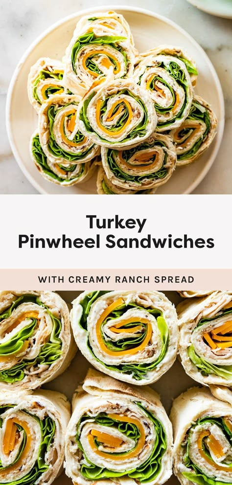 Turkey Pinwheel Sandwiches Roll Up Sandwiches, Turkey Pinwheels, Turkey Roll Ups, Sweet Potato Chips Baked, Pinwheel Sandwiches, Pinwheel Recipes, Party Appetizer, Turkey Sandwiches, Bird Food