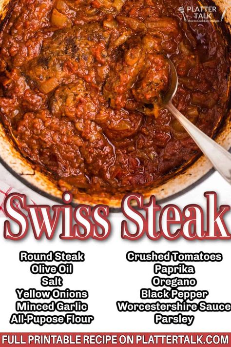 The BEST Swiss Steak Recipe (Tender and Easy) Swiss Steak Recipes Skillet, Diy Dinner Recipes, Swiss Steak Recipe, Swiss Steak Recipes, Round Steak Recipes, Cube Steak Recipes, Swiss Steak, Buttered Noodles, Steak Recipe