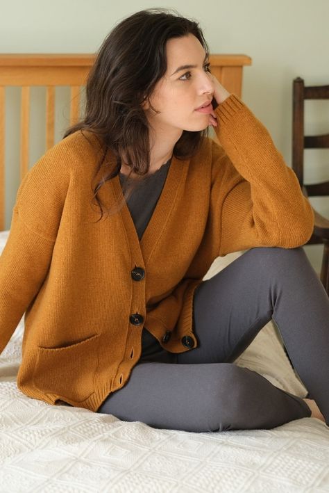 Kora Oversized Cardigan- Mustard Mustard Cardigan Outfit, Mustard Cardigan, Cardigan Outfit, Sustainable Style, Cardigan Outfits, Oversized Cardigan, Sustainable Fabrics, Wool Cardigan, Fall Winter Outfits