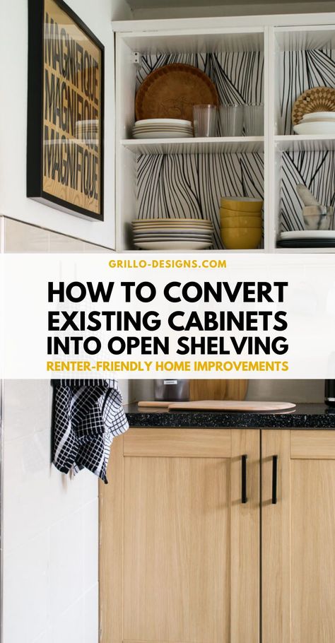 Opened Kitchen Cabinets, Converting Kitchen Cabinets To Open Shelving, Remove Doors From Kitchen Cabinets, Open Concept Kitchen Cupboards, Diy Remove Kitchen Cabinets, Convert Cabinets To Open Shelving, Turn Kitchen Cabinets Into Open Shelving, Cabinet To Open Shelving, Kitchen Cupboard Alternatives