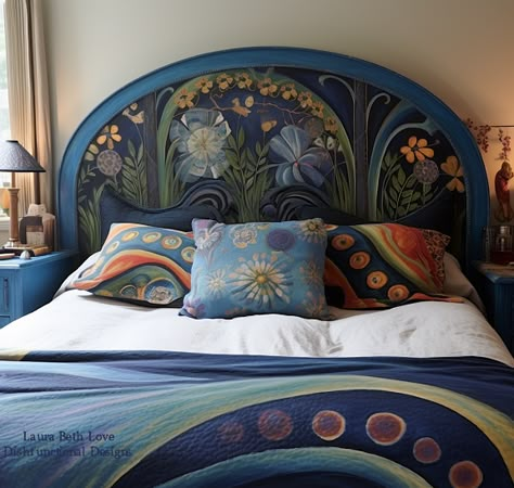 Painted Headboard Wooden, Painting Headboard, Painted Bedframe, Painted Headboards, Painted Bed Frame, Painted Wood Headboard, Painted Bed Frames, Backboards For Beds, Painted Headboard