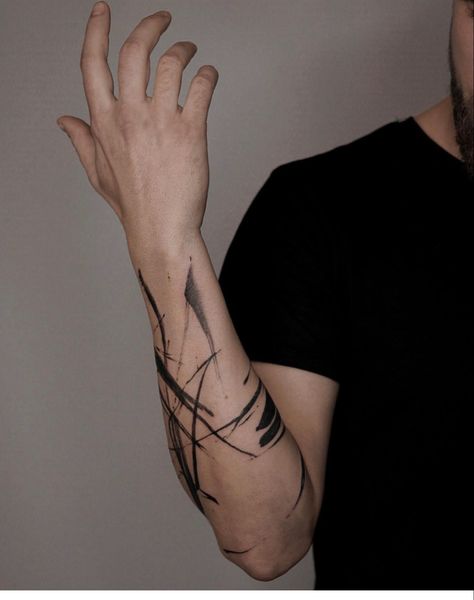 Men Wrap Around Arm Tattoo, Abstract Forearm Tattoo, Abstract Armband Tattoo, Abstract Upper Arm Tattoo, Abstract Tattoo Men, Abstract Arm Wrap Tattoo, Straight Line Tattoo, Abstract Tattoo Designs, Optical Illusion Tattoo