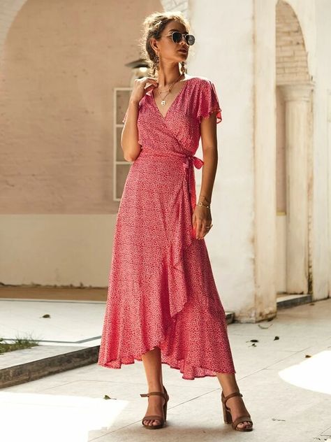 Bohemian Midi Dress, Printed Summer Dresses, Resort Dresses, Short Sleeve Maxi Dresses, Ruffled Dress, Mode Inspo, Pink Maxi Dress, Trend Fashion, Maxi Dress Party